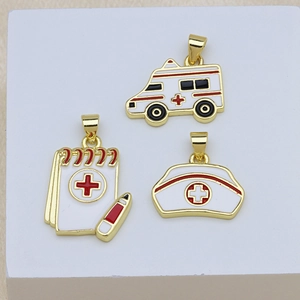 Medical themed enamel charms with ambulance, nurse hat and notepad for necklaces