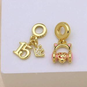 Gold-plated 15th crown charm and music headphones pendant for DIY charm bracelets