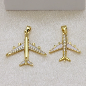 18K gold plated airplane pendants set with sparkling zircon and white enamel wings