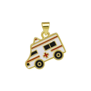 Polished gold ambulance necklace pendant with colorful enamel details for medical staff