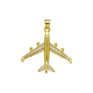 18K gold plated airplane pendant necklace with white enamel inlay for women and men