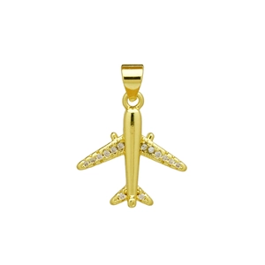 Detail of 18K gold plated airplane pendant with sparkling zircon micro-pave setting