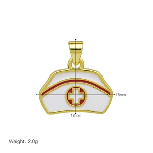 Detailed macro view of enamel nurse hat pendant measuring 18mm for medical necklaces