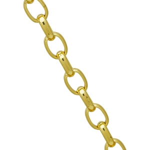 Détail d'une chaîne en laiton plaqué or 18K avec maillons ovales et longs polis
