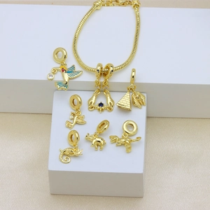 Gold Plated Copper Animal Charm Pendant For DIY Jewelry Making Hummingbird Dinosaur Elephant Pyramid Zirconia Enamel Accessory