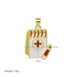 Detail view of medical diary pendant with dimensions 27mm x 17mm and weight of 2.8g