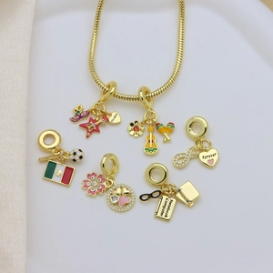 18K Gold Plated Copper Enamel Music Guitar Soccer DIY Charms Pendant Only For Snake Bone Bracelet Women Jewelry Accessory