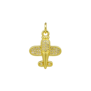 Detailed view of 18K gold plated airplane pendant with sparkling zircon micro-pave setting
