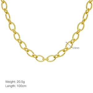 Détail de la chaîne à gros maillons plaquée or 18 carats 5,5mm avec poids et longueur