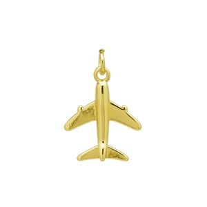 Polished 18K gold plated airplane pendant with detailed wings for DIY necklace designs
