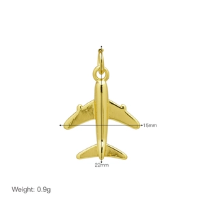 Detail view of 18K gold plated airplane pendant with dimensions 22mm x 15mm