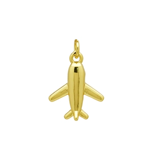 Macro detail of a 18K gold-plated airplane pendant with sparkling zircon inlays