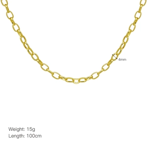 Détail d'une chaîne en cuivre plaqué or 18 carats de 4mm de large et 100cm de long