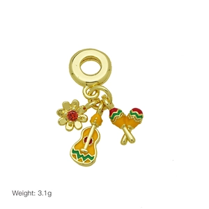 18K gold plated music charm featuring a guitar and maracas for DIY bracelets