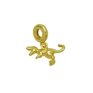 Polished gold dinosaur T-Rex pendant charm with sturdy bail for snake chain bracelet