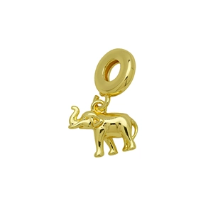 Detailed macro view of a polished gold elephant pendant charm for snake chain bracelets