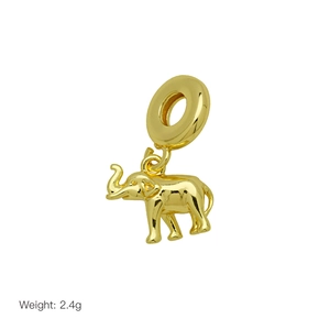 Detailed close-up of a 2.4g gold-plated elephant charm with a polished finish for bracelets
