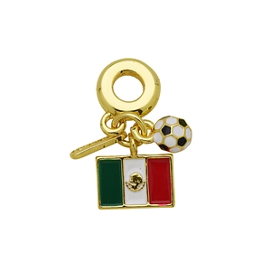 Detail of 18K gold plated charm featuring Mexico flag and soccer ball for snake chain