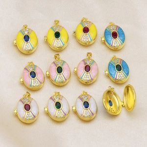 X-shaped 18K gold plated locket necklace with colorful enamel and zircon stones
