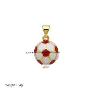 Ciondolo calcio placcato oro 18K con smalto rosso e bianco e zirconi, misura 13x22mm