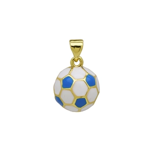 Dettaglio del ciondolo a forma di pallone da calcio con smalto bianco blu e placcato oro