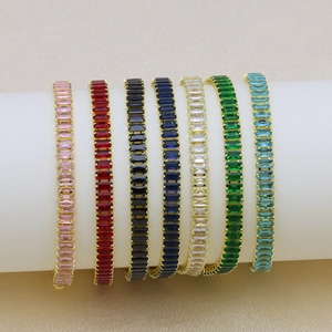 Elegant 18K gold plated tennis bracelets with colorful rectangular cubic zirconia crystals
