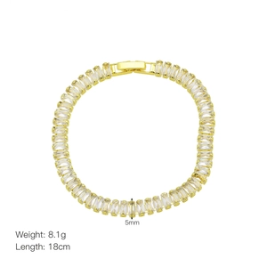 18K gold plated tennis bracelet with rectangular cubic zirconia stones 18cm length