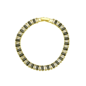 Detail of 18K gold-plated tennis bracelet with square black and white zircon stones