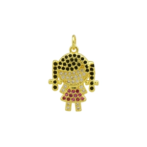 18K gold plated cartoon girl pendant with colorful zircon stones for couples necklaces