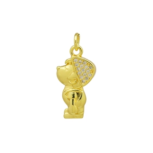 Macro shot of gold-plated Snoopy pendant with sparkling cubic zirconia on ears
