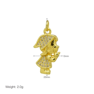 Detail showing 18K gold plated girl pendant with cubic zirconia and exact size markings