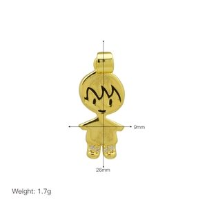 Detailed view of 18K gold boy charm pendant with cubic zirconia shoes and size markers