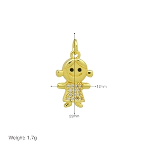 Detailed size view of a girl pendant in 18K gold plated copper with cubic zirconia