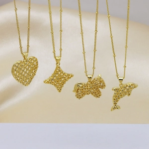 Fashion 18K Gold Plated Copper Zirconia Pendants Heart Rhombus Whale Shapes Hollow Grid Jewelry For Women Without Chain