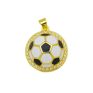 Ciondolo da calcio 3D dorato con smalto bianco e nero e intarsio di zirconi scintillanti