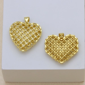 Gold heart pendant with 18K gold plating and pavé cubic zirconia in a mesh design