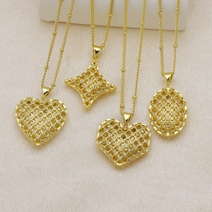 Lattice design 18K gold plated pendant necklaces with heart and star shapes and zircons