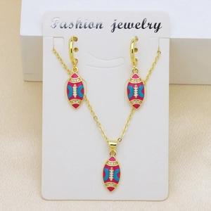 18K vergoldetes Rugby Halsketten und Ohrring Set mit buntem Emaille und Zirkonia
