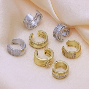 Ear Cuffs in Ottone con Zirconia per Donna Geometrici a Forma di C Non Forati Stile Francese Retro Gioielli di Moda Regalo