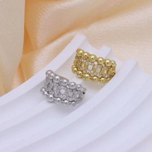 Eleganti anelli incrociati placcati oro e argento con zirconi e bordo con perline