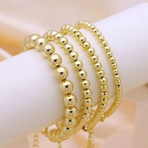 Braccialetto con Perline Rotonde in Ottone Placcato Oro 18K per Donna Minimalista Lucidato a Specchio Regolabile Gioielli