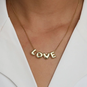 Poliertes 18k vergoldetes Bubble LOVE Buchstaben Halskette Anhänger für Damen Mode Schmuck