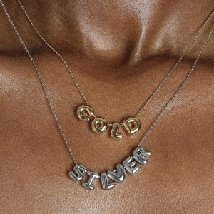 18k Gold und Silber Bubble-Buchstaben-Halsketten mit polierter Ballon-Optik-Oberfläche