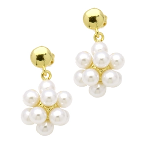 Elegant gold-plated pearl cluster stud earrings with cubic zirconia for a luxury look