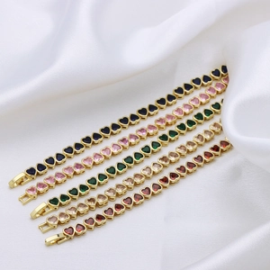Elegant heart-shaped tennis bracelet with colorful cubic zirconia in multi-color options
