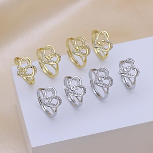 Copper Zirconia Heart Initial Letter Open Adjustable Ring Personalized Platinum Color Initial Ring For Women Jewelry Gift