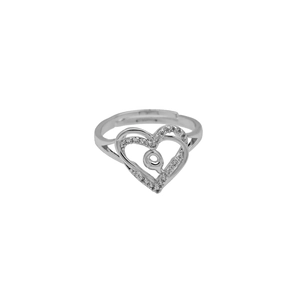 Detailed macro view of heart-shaped ring with zircon stones and adjustable band