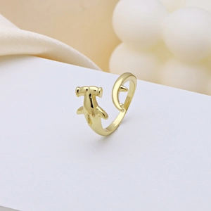 Polished 18k gold plated hammerhead shark open ring with a minimalist marine design
