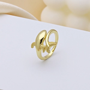 18k gold plated marine whale open ring with smooth polished and embossed texture