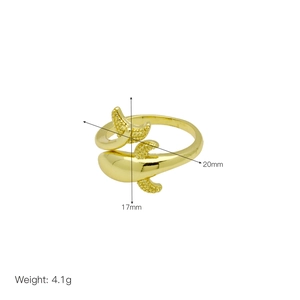 Detail showing 18k gold plated whale ring dimensions 20mm x 17mm weighing 4.1g